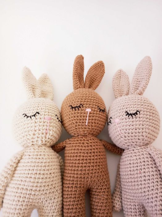 Зайчета ръчна изработка, плетена играчка за бебе, неутрален цвят