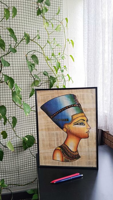 Papirus egiptean autentic — Regina Nefertiti - papirus înrămat