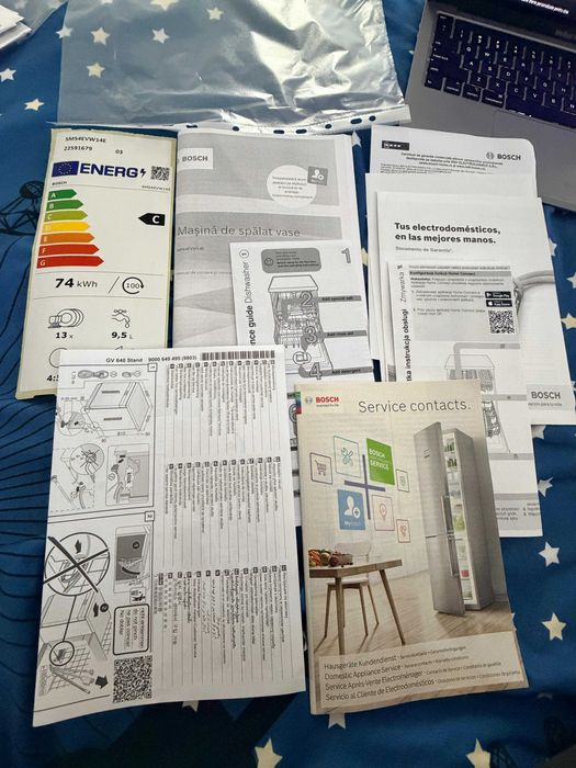 Vând maşină de spalat vase Bosch SMS4EVW14E, 13 seturi, 6 programe, ActiveWater, Motor EcoSilence Drive, Clasa C, Home Connect, 60 cm, Alb