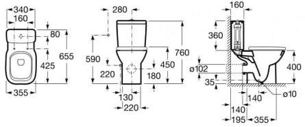 Vas wc stativ, Roca, Debba, evacuare laterala, alb + rezervor + capac