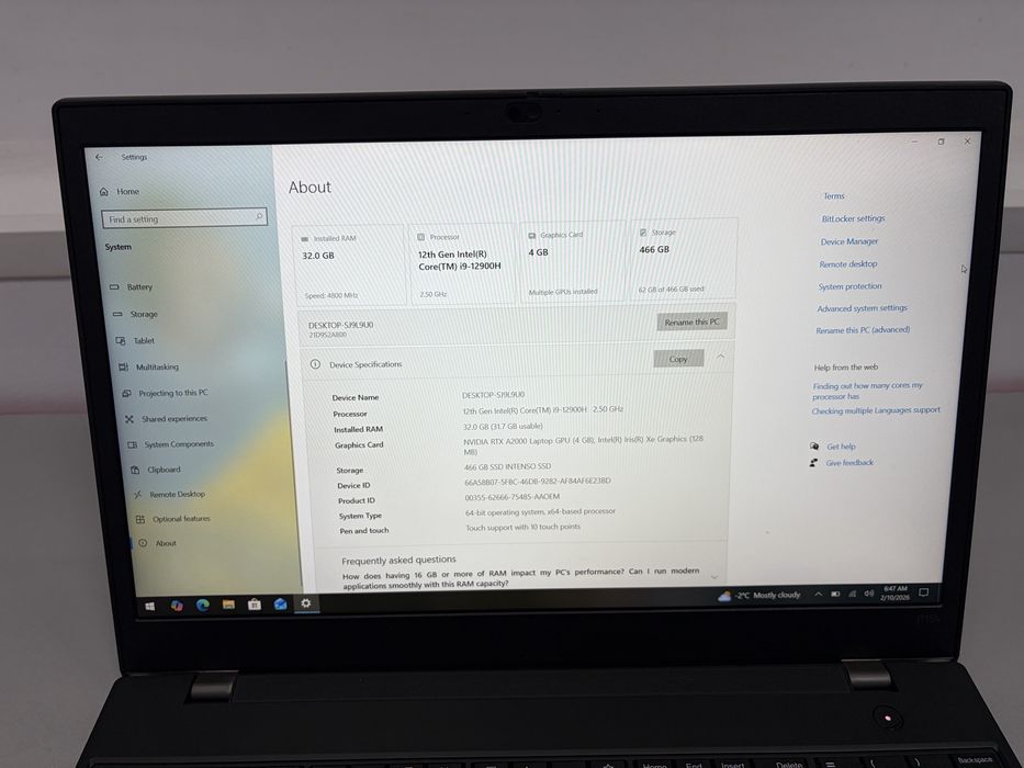 Lenovo ThinkPad P15v Gen3, Touchscreen, Core I9-12900H,32GB, SSD 512