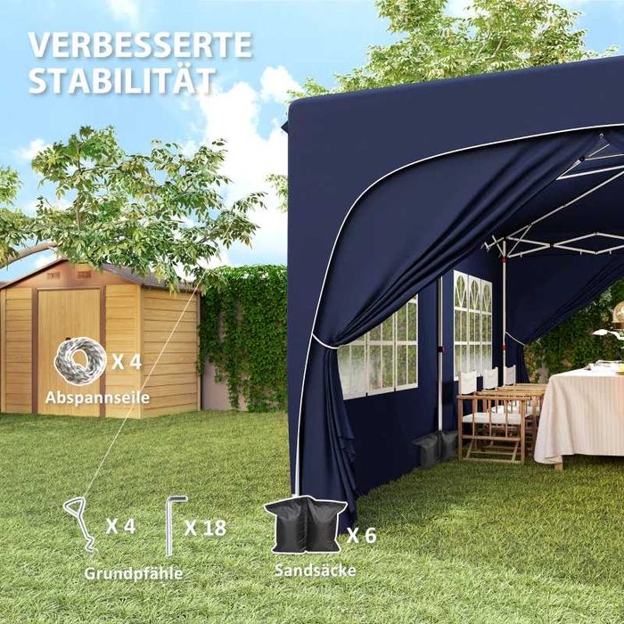 Сгъваем беседка Outsunny 3 x 6 м със странични стени, UPF50+