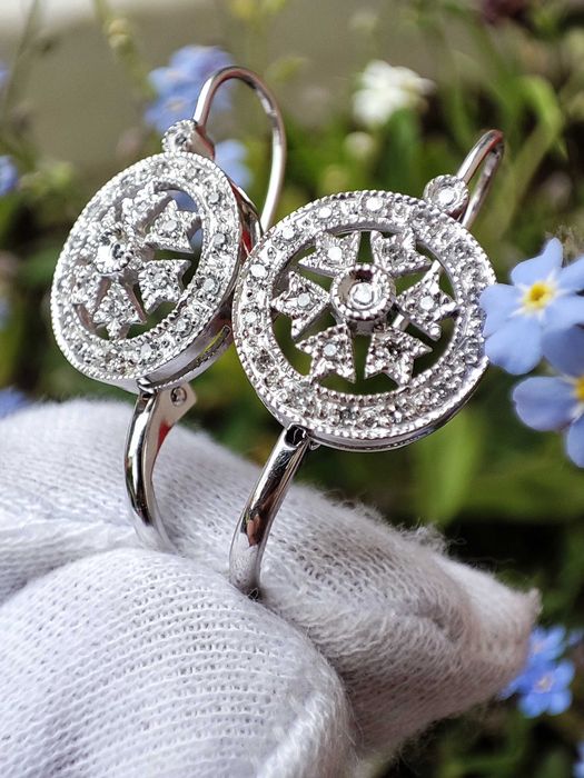 Cercei Aur Alb 14K Fulg De Nea Snowflake USA