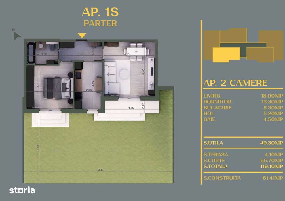 Apartament 2 Camere Cu Curte Proprie – Berceni / Vidra