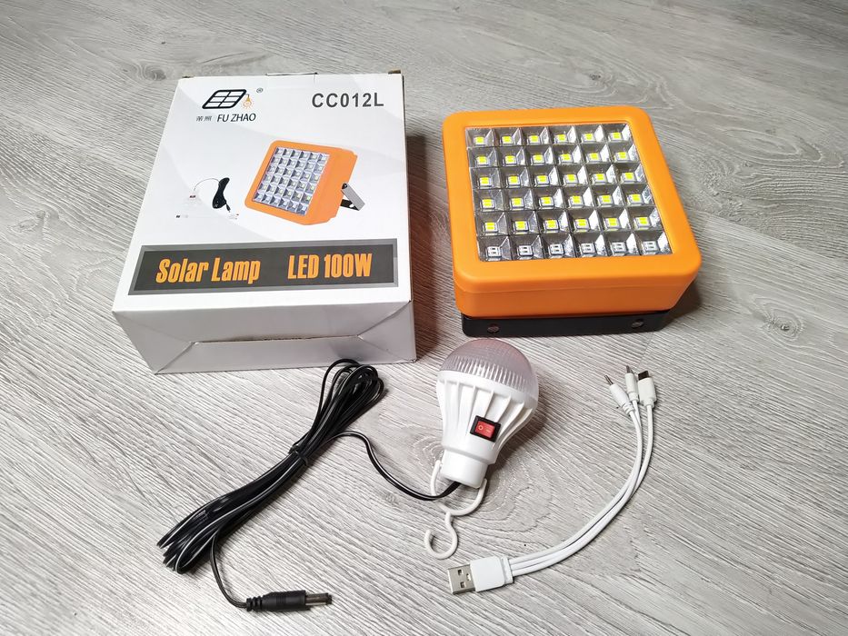 Lampa solara 100W+bec camping, pescuit autonomie 8h, cald rece neutru