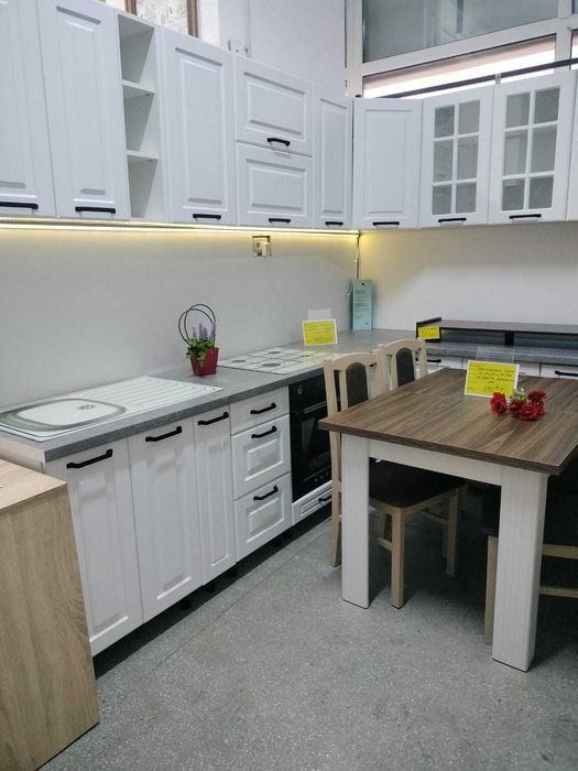 bucatarie modulara colt (sau nu)  corpuri mdf alb, gri, crem