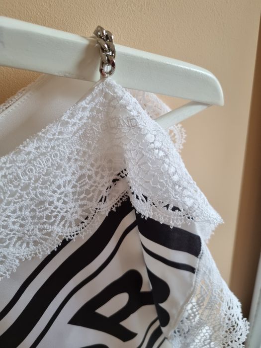 BURBERRY бяла midi рокля S/Mразмер коприна дантела лого официална Нова