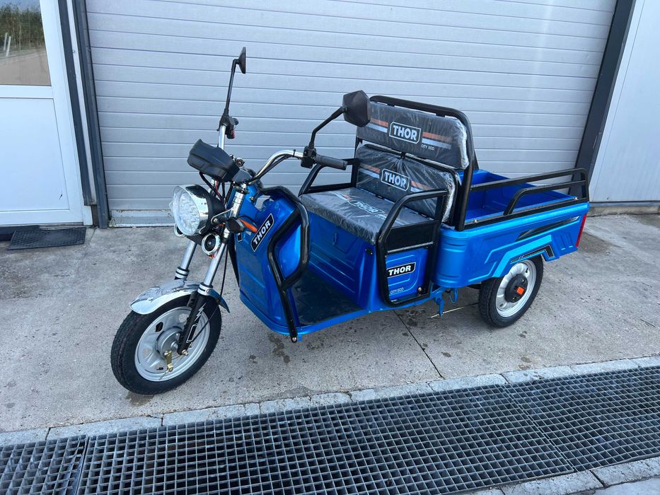 Triciclu electric nou Thor City Eco Green Army Blue Sky Agramix