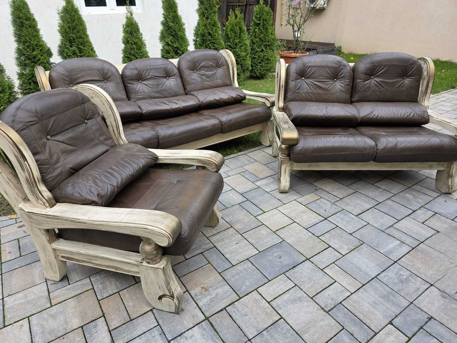 Canapele Piele Lux 3 2 1  lemn masiv Germania Unicat