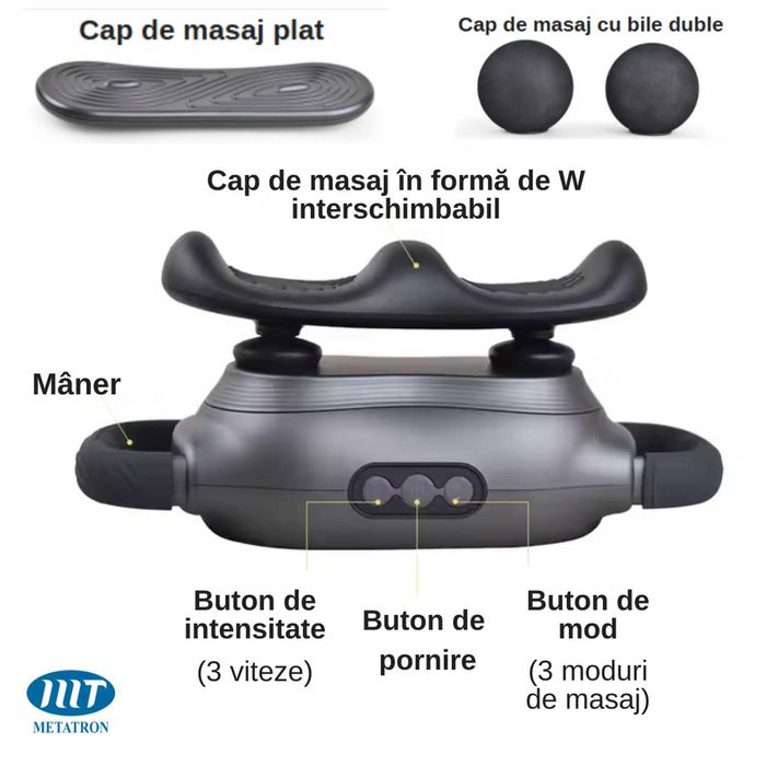 Aparat electric de masaj cu vibratii, multifunctional, 3 capete, 3 moduri, 3 viteze, pentru relaxare tonifiere recuperare si antistres
