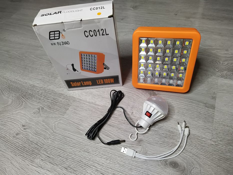 Lampa solara 100W+bec camping, pescuit autonomie 8h, cald rece neutru