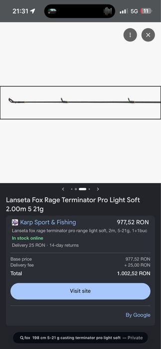 Lanseta casting fox LIGHT SOFT TERMINATOR 5-21 g
