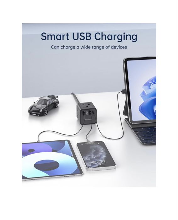 Prelungitor Cube 8-in-1 cu USB A&C și 3 prize AC, 1,5 m, negru