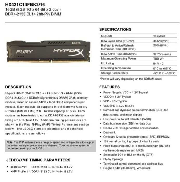 16 GB DDR4 kingston  2133MHz