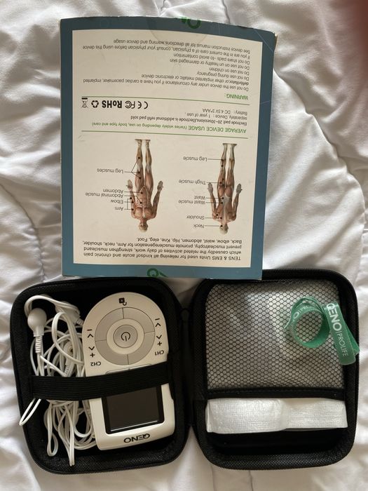 Aparat portabil de masaj cu electrostimulare TENS & EMS QENO Pro Life+ 8 electrozi(fizioterapie/masaj) ,ca NOU