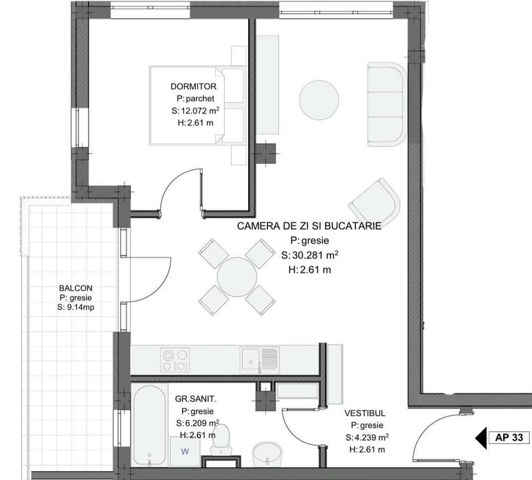 Apartament 2 camere, nou 2026,  finisat, et.3/8, Sol Residence