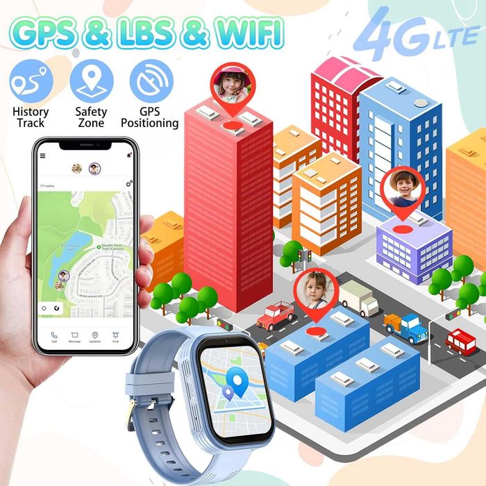 Нов детски 4G смарт часовник Elleyise T46 (GPS, видео разговори, SOS, цвят син)