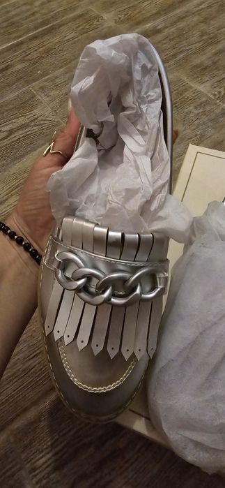 Pantofi dama casual argintii, interior piele, noi