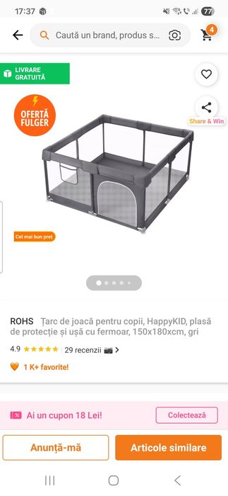 Vand țarc bebe folosit foarte puțin. 0753685806