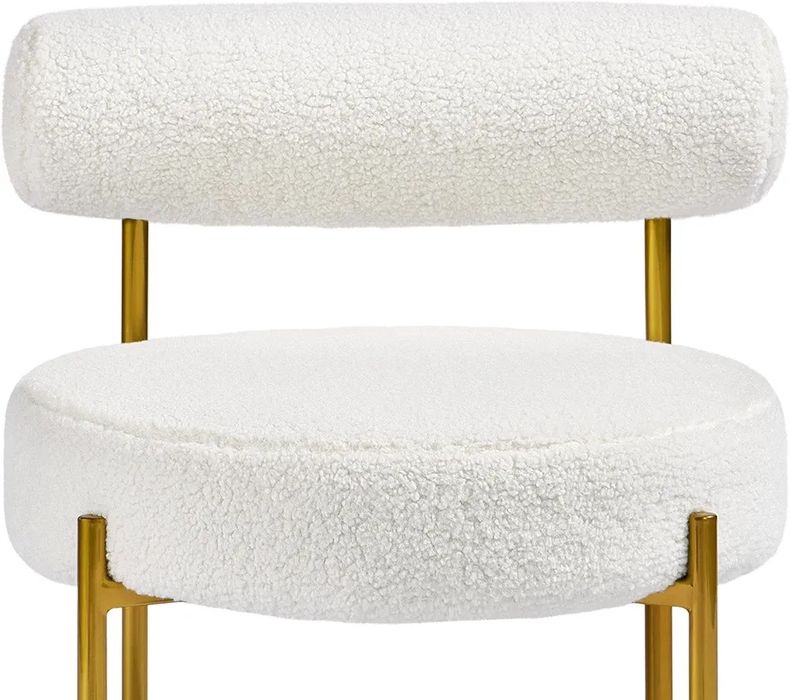 NOU Fotoliu plush, alb, picioare aurii