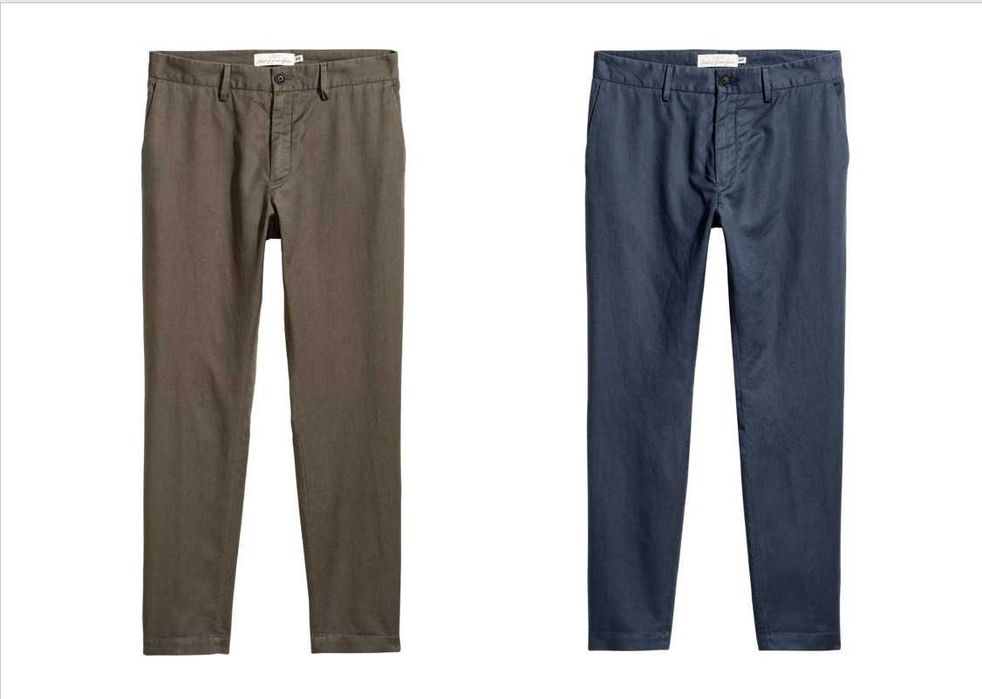 H&M - 2 pantaloni chino de vara slim fit 60% bbc + 40% in, W32/L32 [M/48], talie=90 cm., noi
