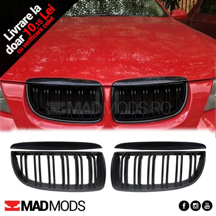 Grile duble M BMW Seria 3 E90 E91 Pre-LCI NFL 2005-2009 Negru Lucios