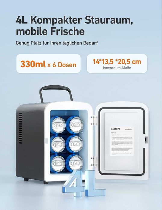 Mini frigider AstroAI, frigider termoelectric portabil de 4 litri/6 canistre AC/DC pentru îngrijirea pielii, băuturi, alimente, casă, birou .