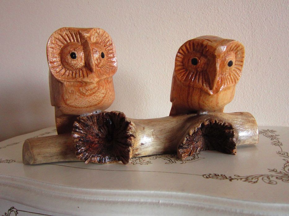 cadou rar Owl Romance -Doua Bufnite Yudi Suardi -  lemn Bali