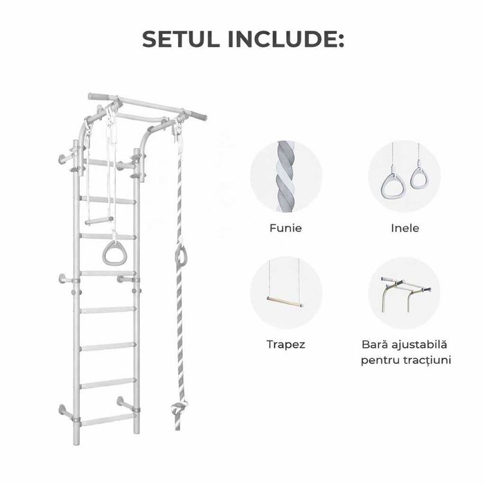 Șpalier suedez reglabil multifincțional din metal pentru copii - gimnastică și cățărat - interior Next Top