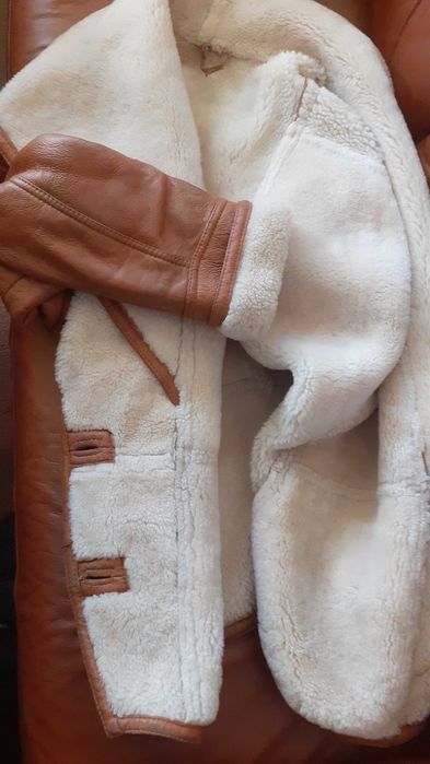 дамско палто кожух, естествена телешка кожа, кафяво супер