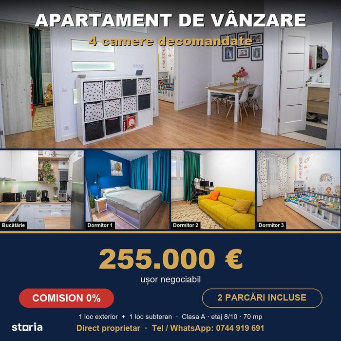 Apartament 4 camere decomandate | 2 Parcari incluse | Clasa A