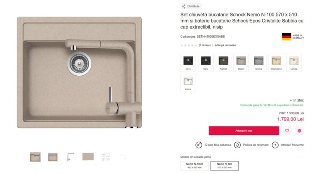 Set Baterie+Chiuveta bucatarie Schock Nemo N-100, 570x510