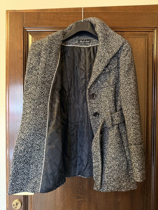 Palton scurt de lână, gri/negru, mărimea 42(M/L)