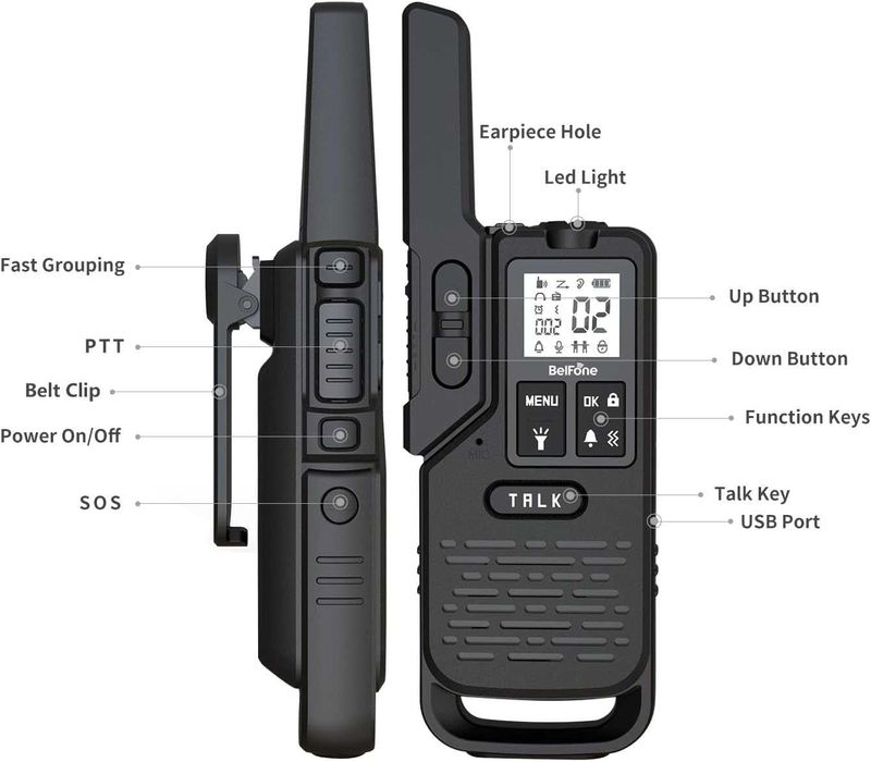 BelFone OG200 уоки-токи, обхват 8 км, 20 канала, IP54, 1 брой