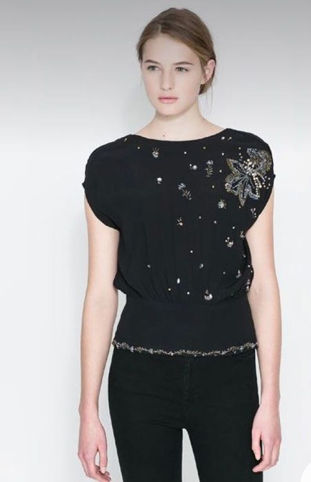 Camasa voal zara bleumarin tip asos cu aplicatii