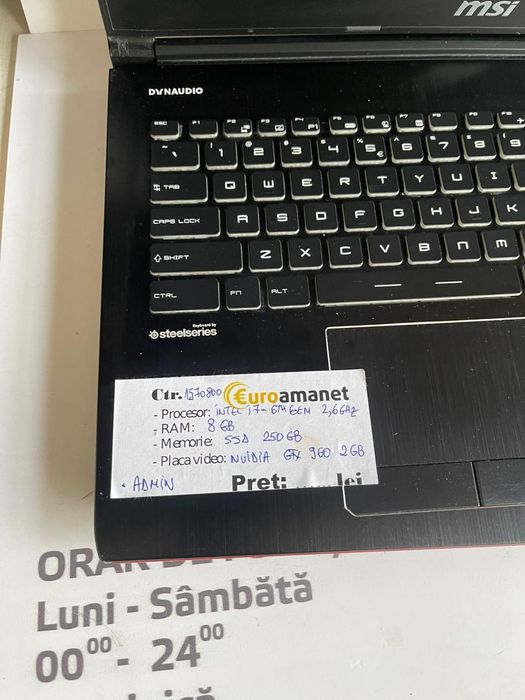 Laptop Gaming MSI G62 6QD Apache Pro Intel i7,SSD 250GB,GTX 960 -A-