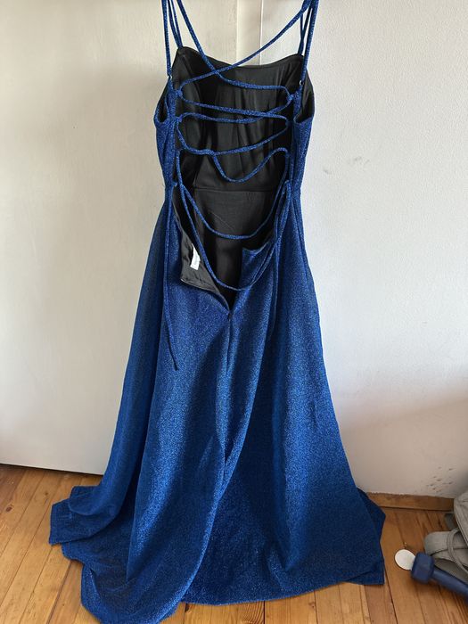 Бална блестяща синя рокля