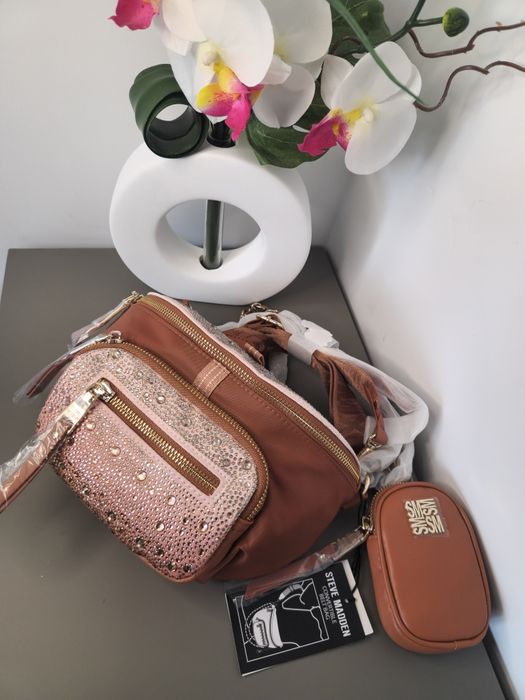 Оригинална дамска чанта Steve Madden - Кафява с кристали
