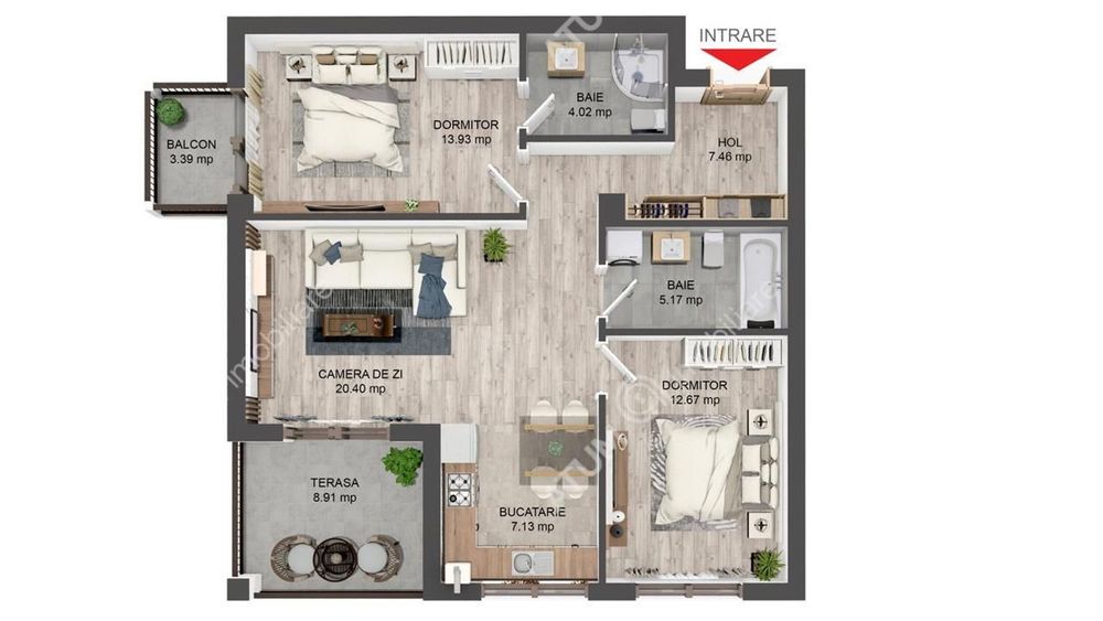 Apartament de 3 camere cu 2 bai si terasa etaj 2 zona Pictor Brana
