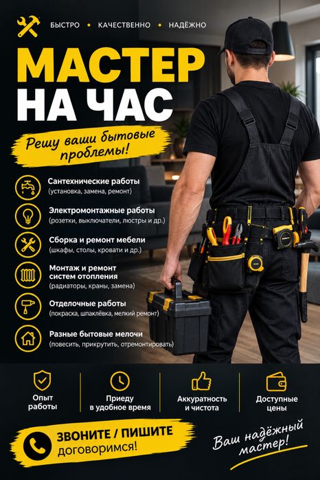 Мастер (муж) на час. Работы по дому. Чисто и аккуратно.