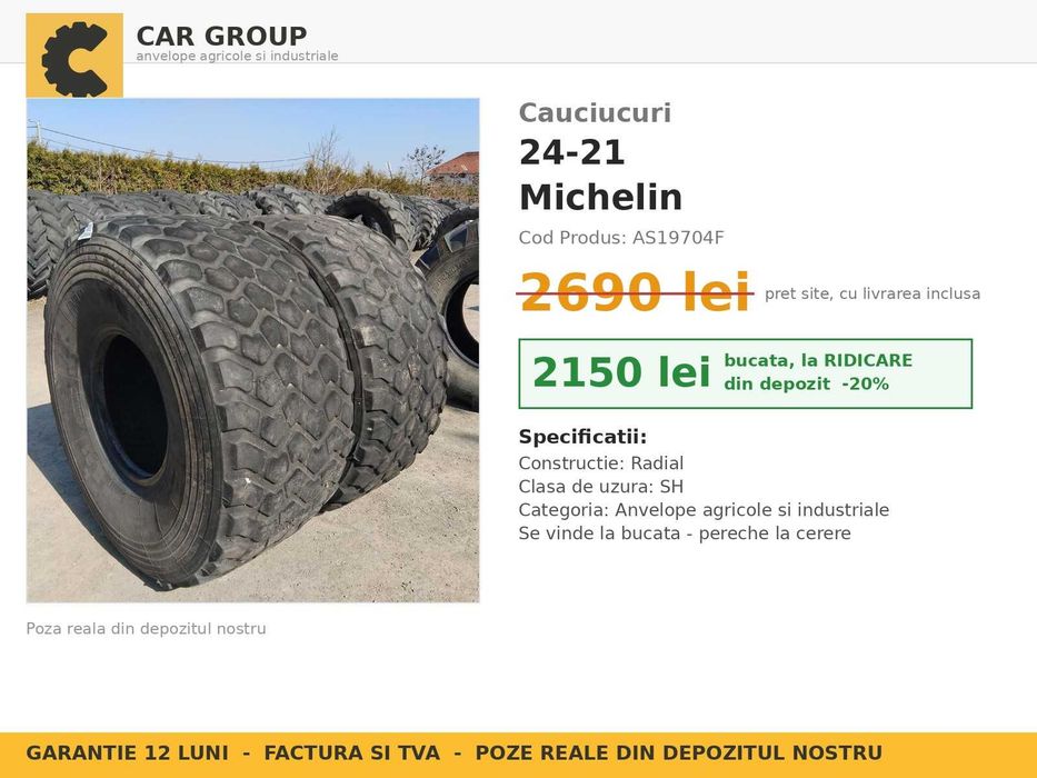 Cauciucuri 24-21 Michelin Anvelope Utilaj Greu Tractiune PERECHE SH GARANTIE Factura 23.5-25