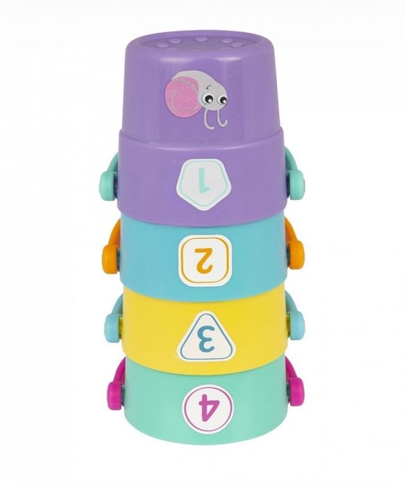 Активна играчка за броене и сортиране Playgro - Кофички с жетони 12М+