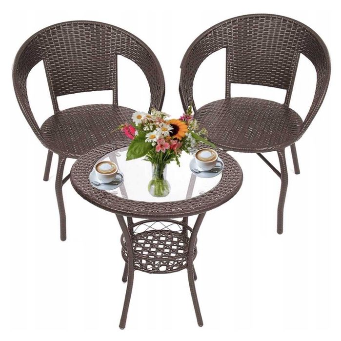 Градински ратанов комплект – 2 стола с маса,подходящи и за тераса,балкон