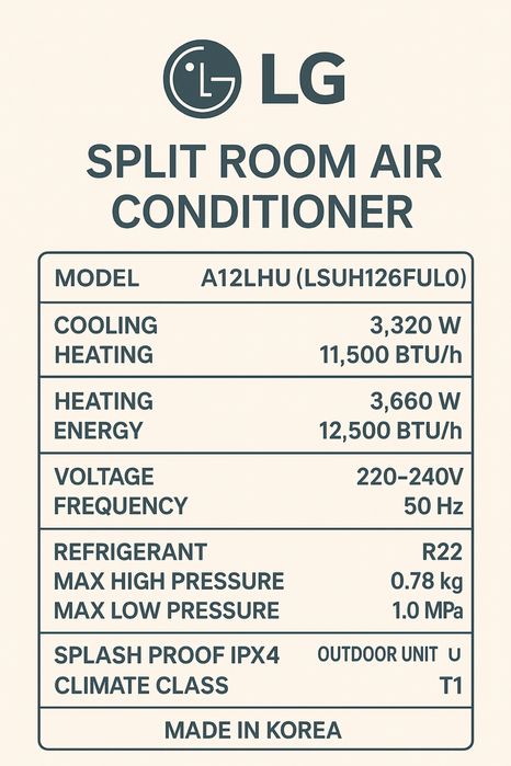 Konditsioner 2 ta, Model: A12LHU (LSUH126FUL0