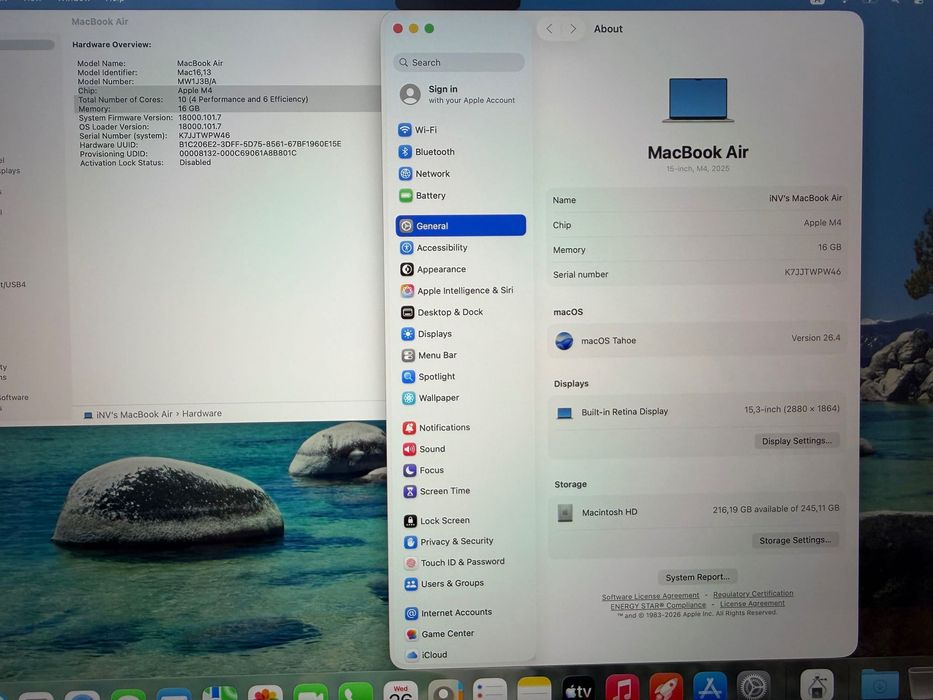 MacBook Air 15" M4 Chip 10-CPU, 10-GPU, 16GB RAM, 256SSD В ГАРАНЦИЯ 11.11.2026г.