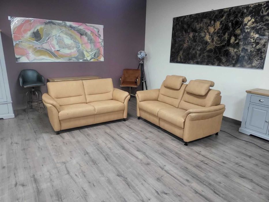 Комплект дивани две двойки от плат цвят карамел LS672117