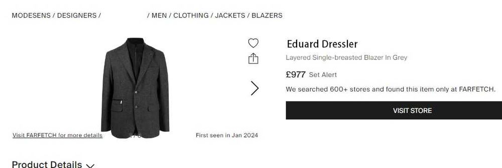 Sacou blazer de lux 54 XXL Eduard Dressler lana moale Herringbone gri