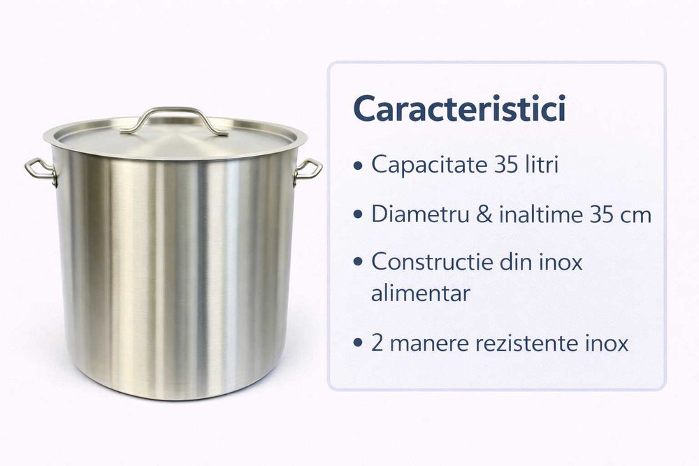 Oala inox profesionala 35L 35x35 cm pentru gatit intensiv