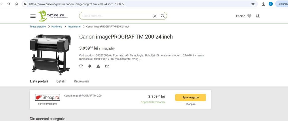 Plotter canon imageprograf tm 200