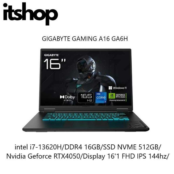 Gigabyte Gaming A16 i7-13620H/16/512/RTX4050/Display 16'1 FHD+ 16hz